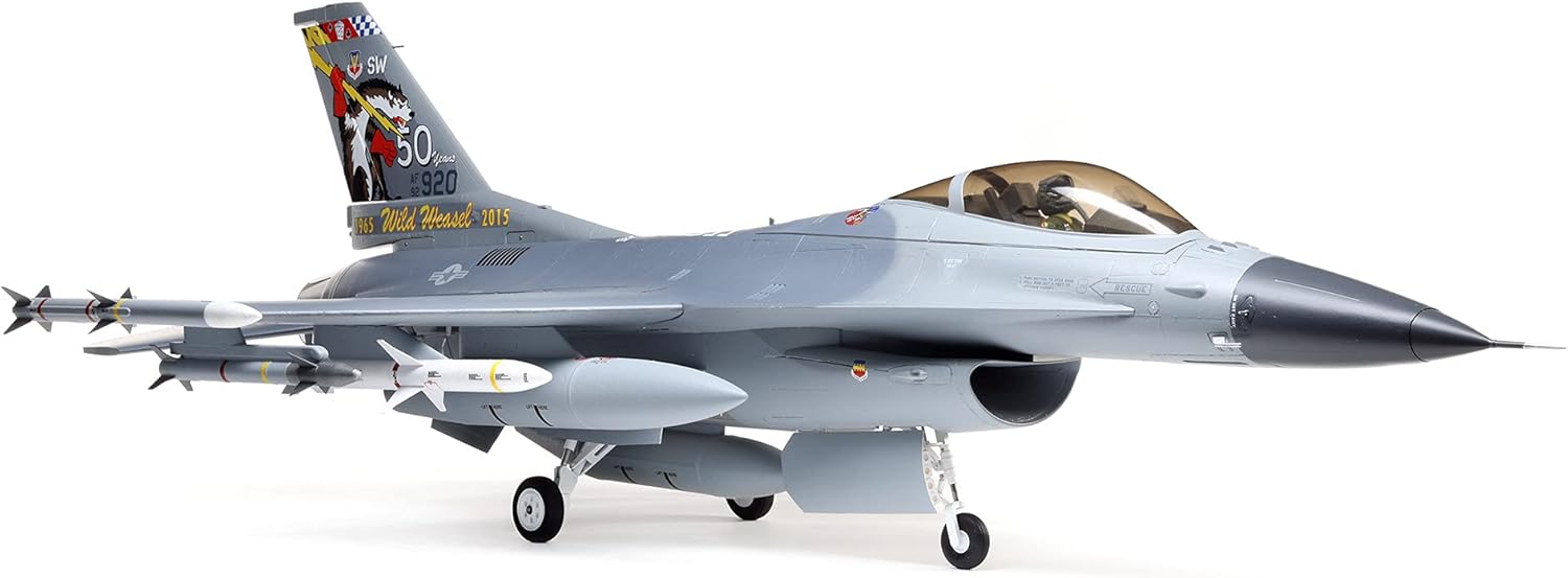 E-flite RC Airplane F-16 Falcon 80mm EDF Jet Smart BNF Basic Transmitter Battery and Charger Not Included with Safe Select EFL87850