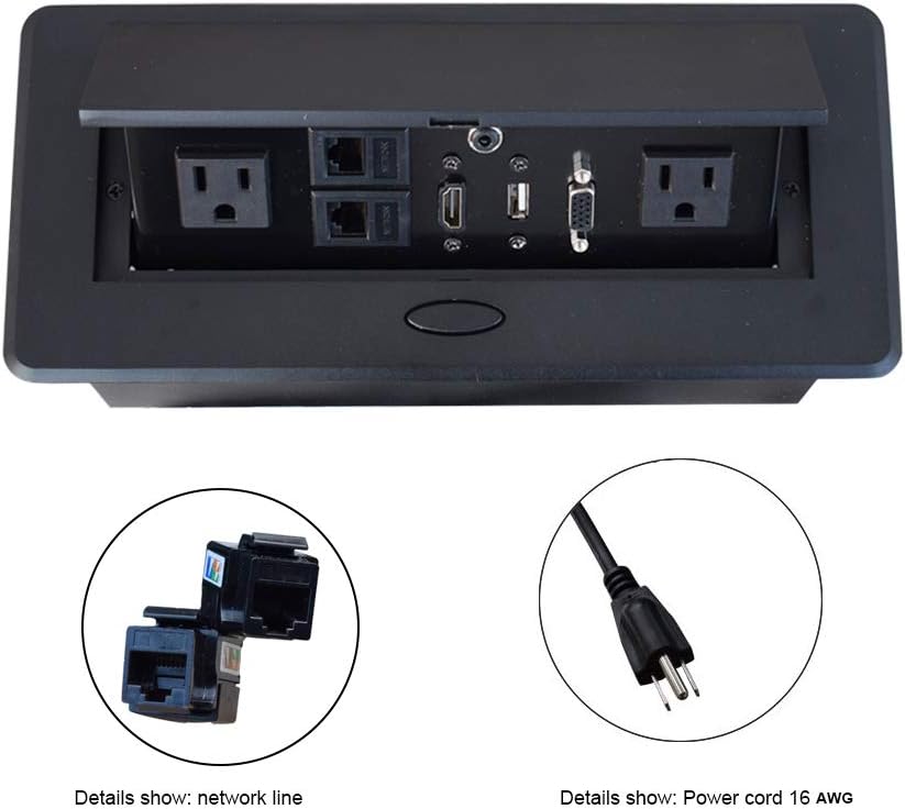 Table Pop up Power Date Center Connection Box with Outlet Network HDMI for Conference desk Pack of 2