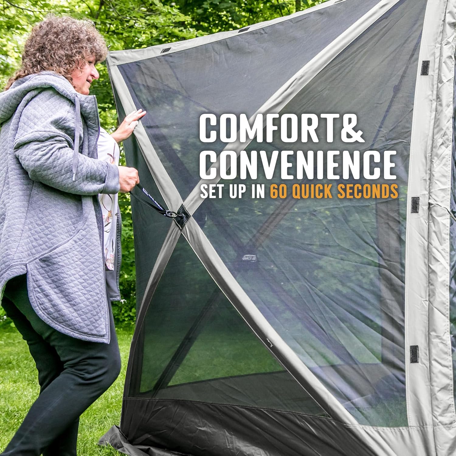 CLAM Quick-Set Pavilion 12.5 x 12.5 Ft Portable Pop-Up Outdoor Camping Screen Tent 6-Sided Canopy Shelter w/ Built-in Wind Panels & Carry Bag, Gray