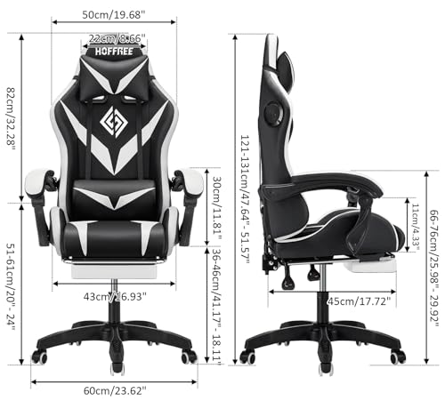 HOFFREE Gaming Chair Massage with Bluetooth Speakers and Led Lights Ergonomic Computer Gaming Chair with Footrest RGB Video Game Chair with High Back Lumbar Support Blue and Black