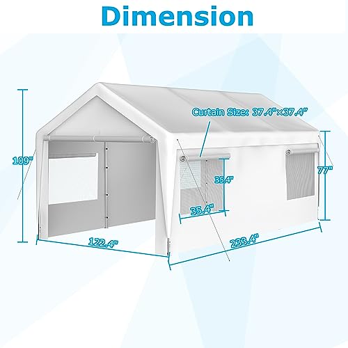 10x20 FT Outdoor Carport Portable Garage Heavy Duty Canopy Storage Shelter Shed All-Season Tarp with Removable Sidewalls & Doors for Car, Truck, Boat, Camping, Party (Gray)