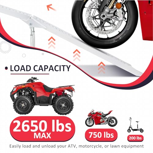 PENSUN Truck Loading Ramps with Support Legs, 7.5FT Aluminum Folding Ramps with 2650lbs Max Loading, Upgraded ATV Loading Ramps for Pickup Truck, Motorcycles, Dirt Bikes, Lawnmowers, Snowblower / 2Pcs