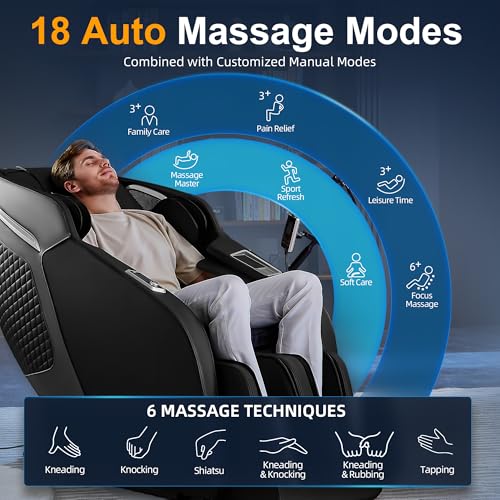 Massage Chair Full Body, SL-Track Zero Gravity Shiatsu Massage Chair Built-in AI Voice Control, Heat System, Airbag Massage, with Body Scan, Heated, Calfrest Extension for Home, Office Use - Black
