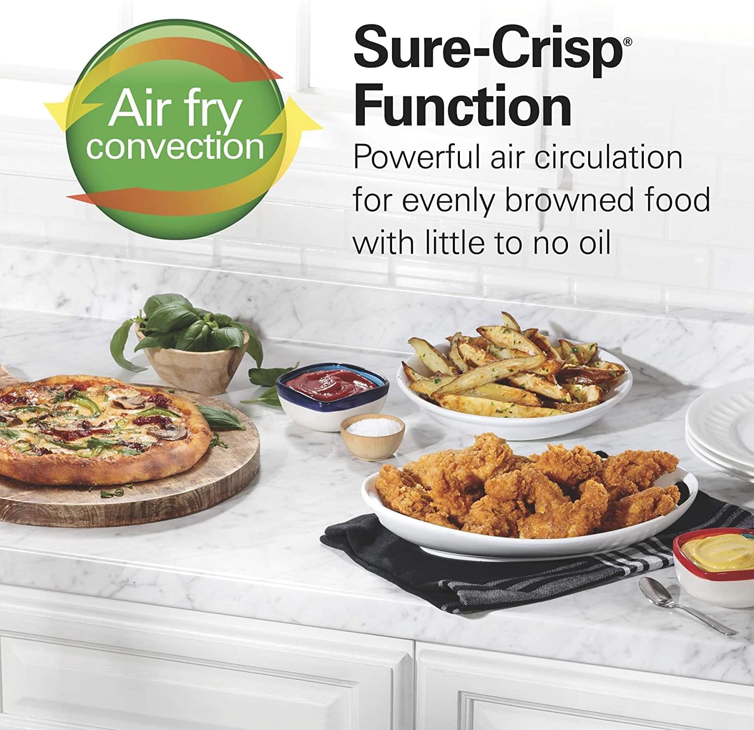 JJH Air Fryer Countertop Toaster Oven, Fits 9? Pizza, 4 Slice Capacity, Powerful Circulation, Auto Shutoff, Stainless Steel