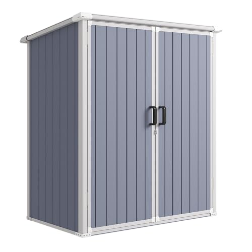 Aoxun 6 x 8 FT Outdoor Storage Shed with Window, Resin Shed with Floor & Lockable Doors, Garden Shed Waterproof Plastic Tool Shed with Sloped Roof for Backyard, Garden, Patio, Lawn, Grey