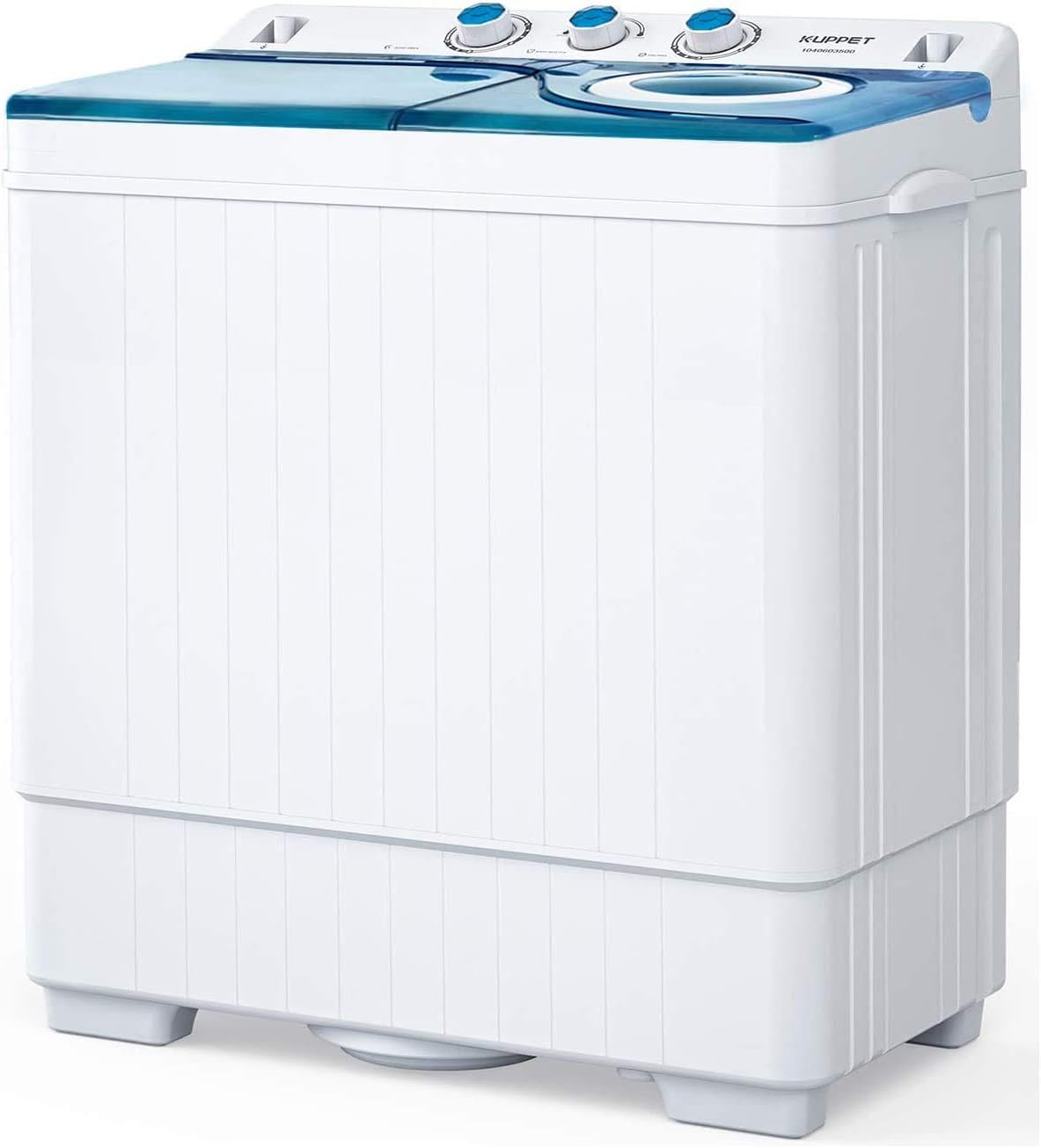KUPPET Compact Twin Tub Portable Mini Washing Machine 26lbs Capacity, Washer(18lbs)&Spiner(8lbs)/Built-in Drain Pump/Semi-Automatic (White&Blue)