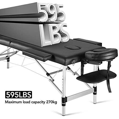 Careboda Portable Massage Table 3 Fold 23.6" Wide, Height Adjustable Aluminum Massage Bed with Headrest, Armrests and Carry Bag, Professional Massage Tables for Spa, Salon, Tattoo