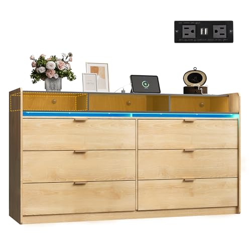 WLIVE 9 Drawer Dressers, Modern Large Wood Dresser Chest for Bedroom Organize with Sturdy Metal Handle, TV Stand for 75 inch TV, Living Room Office, Hallway, Ball Bearing Slide, Grey Oak (63" W)