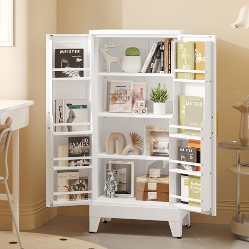 75.2" Tall Metal Pantry Cabinet, Storage Cabinets with 4 Door and 4 Adjustable Shelves, Black Kitchen Pantry Storage Cabinet, Freestanding Cupboard for Kitchen Dining Room Living Room Bathroom