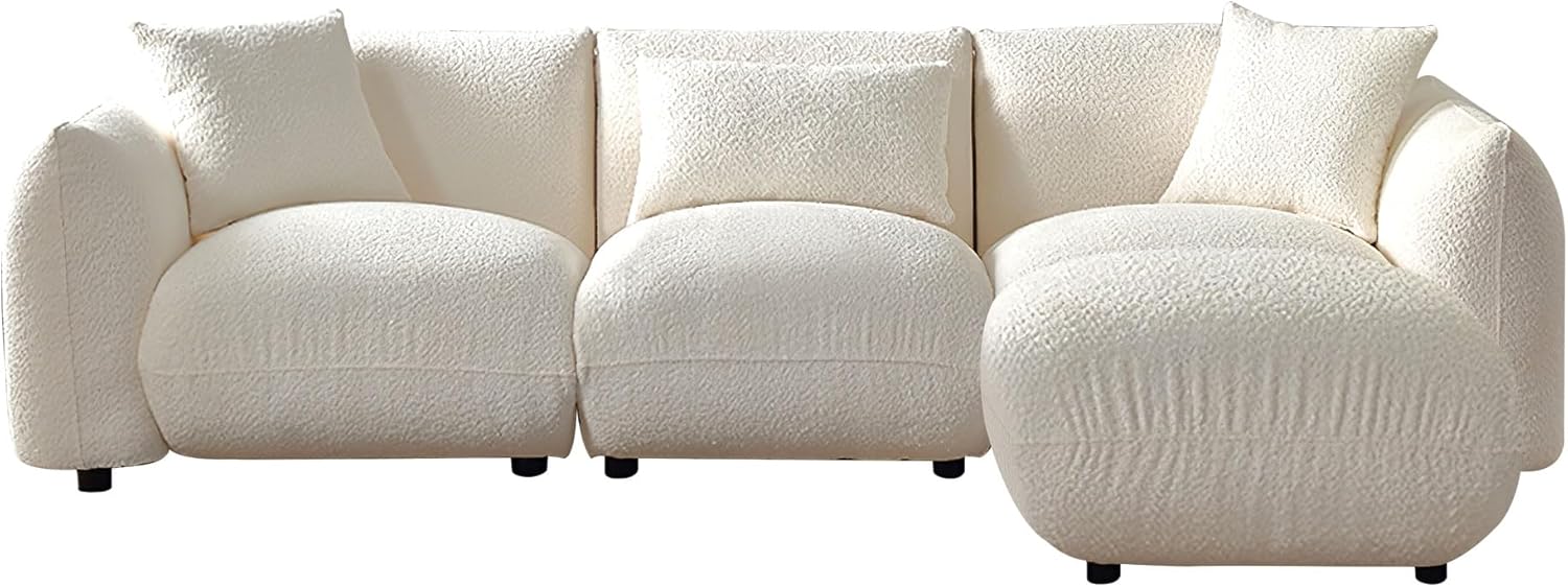 102.3" Sectional Sofa, Modern Couch for Living Room with Moveable Ottoman, Comfy Upholstered Furniture for Living Room, Apartment, Studio, Office, Beige