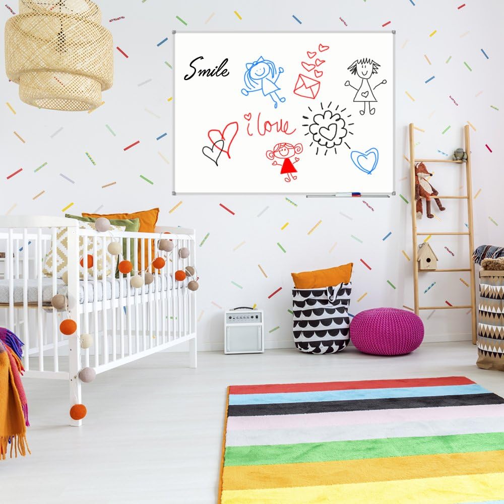 Lockways White Board Dry Erase Board 48 x 36 - Magnetic Whiteboard 4 X 3, Silver Aluminium Frame, Set Including 1 Detachable Aluminum Marker Tray, 3 Dry Erase Markers, 8 Magnets Pack of 2