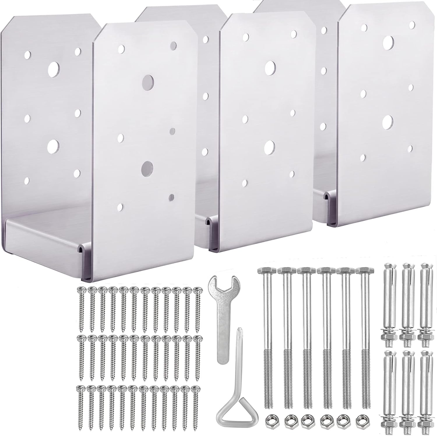 SPACEEUP Post Base 4"x4" Post Anchor 3pcs Adjustable Post Base Stainless Steel Concrete Post Anchor for Pavilion Deck Railing Support Decorative Anchor Plate