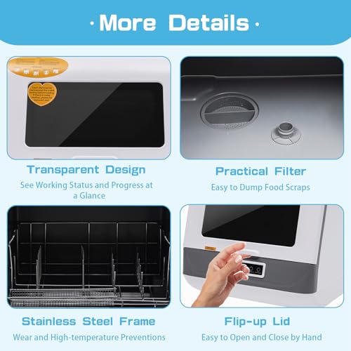 Portable Countertop Dishwasher 5 Wash Programs Streak-Free Deep Cleaning Automatic Dishwasher For Apartments Dormitories Boats & RVs