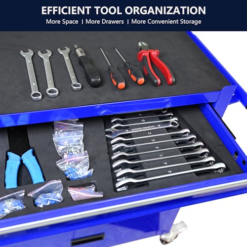 4-Drawer Rolling Tool Cart, Metal Tool Storage Organizer Cabinet with Interlock System and Wheels, Multifunctional Mechanic Tool Chest for Garage, Warehouse, Workshop Repair Shop (Orange)
