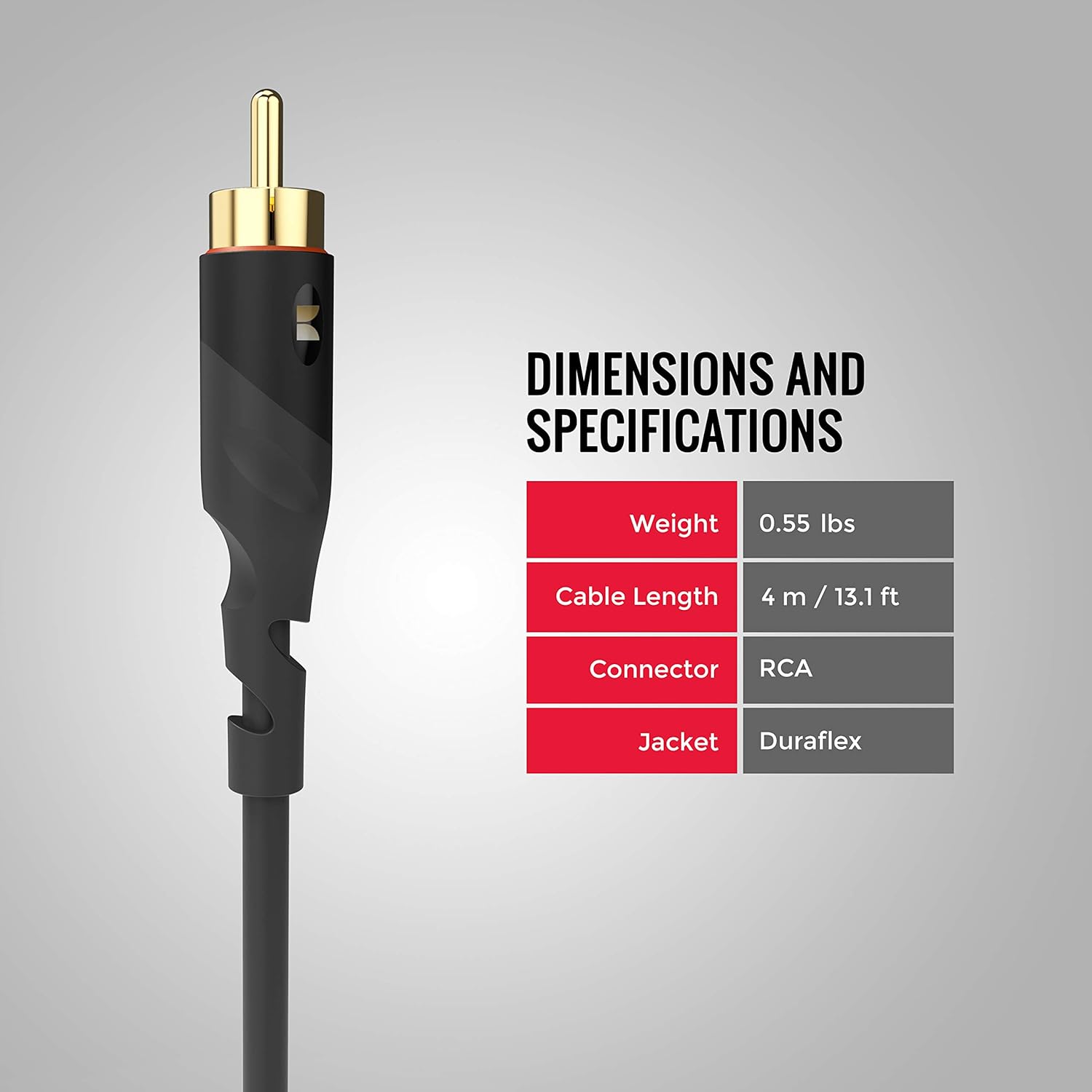 Monster Essentials Subwoofer Cable - Optimized RCA Cable for Reduced Sound Interference and Enhanced Sound Quality - 13 Feet Coaxial Audio Cable