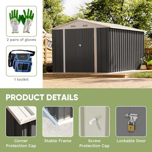 Patiowell 3 x 3 FT Outdoor Storage Shed,Small Garden Tool Storage Shed with Sloping Roof and Single Lockable Door, Outdoor Shed for Backyard Garden Patio Lawn, Grey
