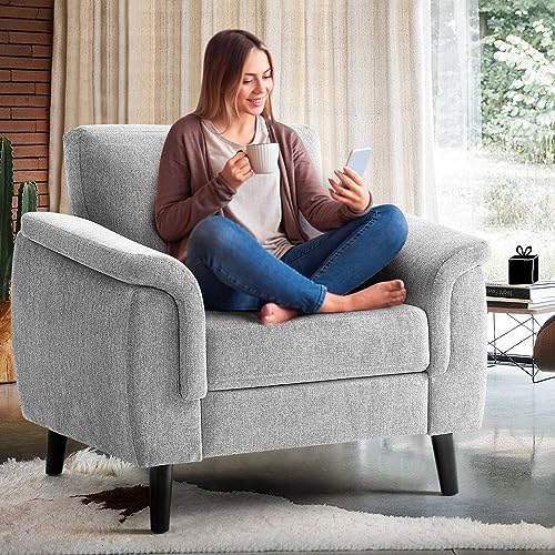 CDCASA Oversized Accent Chair,Chenille Fabric Mid Century Modern Chair, Comfy Upholstered Armchair Reading Chairs Single Sofa Chairs with Wood Legs for Bedroom Living Room, Blue, 2PCS