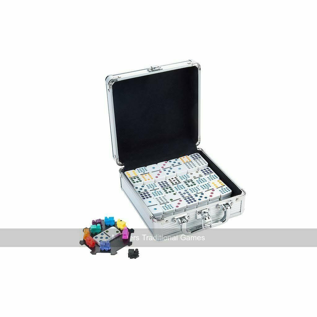 Mexican Train Double Twelve Dominoes in Aluminium Case