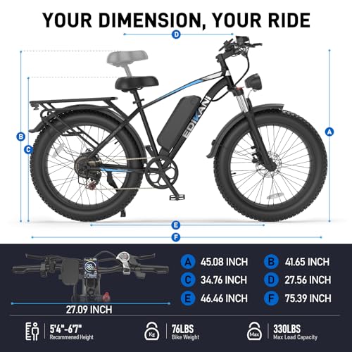 26" Electric Bike for Adults, 90 Miles 34MPH Fast E Bike for Men, Peak 1500W Fat Tire Ebike for Adults Electric with 48V 864WH Removable Battery, ON/Off Road E Bicycle with Brake Light