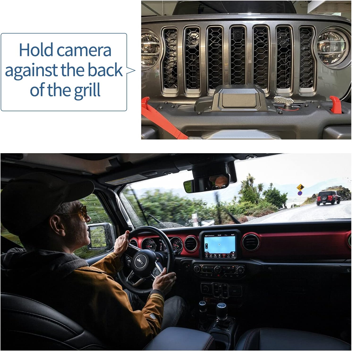 RED WOLF for Jeep Wrangler JL/JLR/JLU/JT Gladiator Rubicon Off-Road Add Front Forward Facing View Camera 2018-2021 Front Trail Cargo Camera Mount on Trucks Grille Waterproof Front View