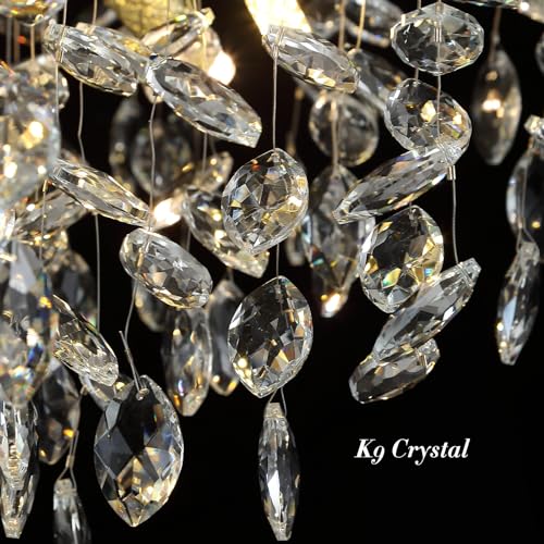 Modern K9 Crystal Chandelier Lighting Gold Luxury Tree Branch Chandelier Pendant Round Ceiling Light Fixtures for Dining Room,Bedroom,Living Room (Gold-D30IN)