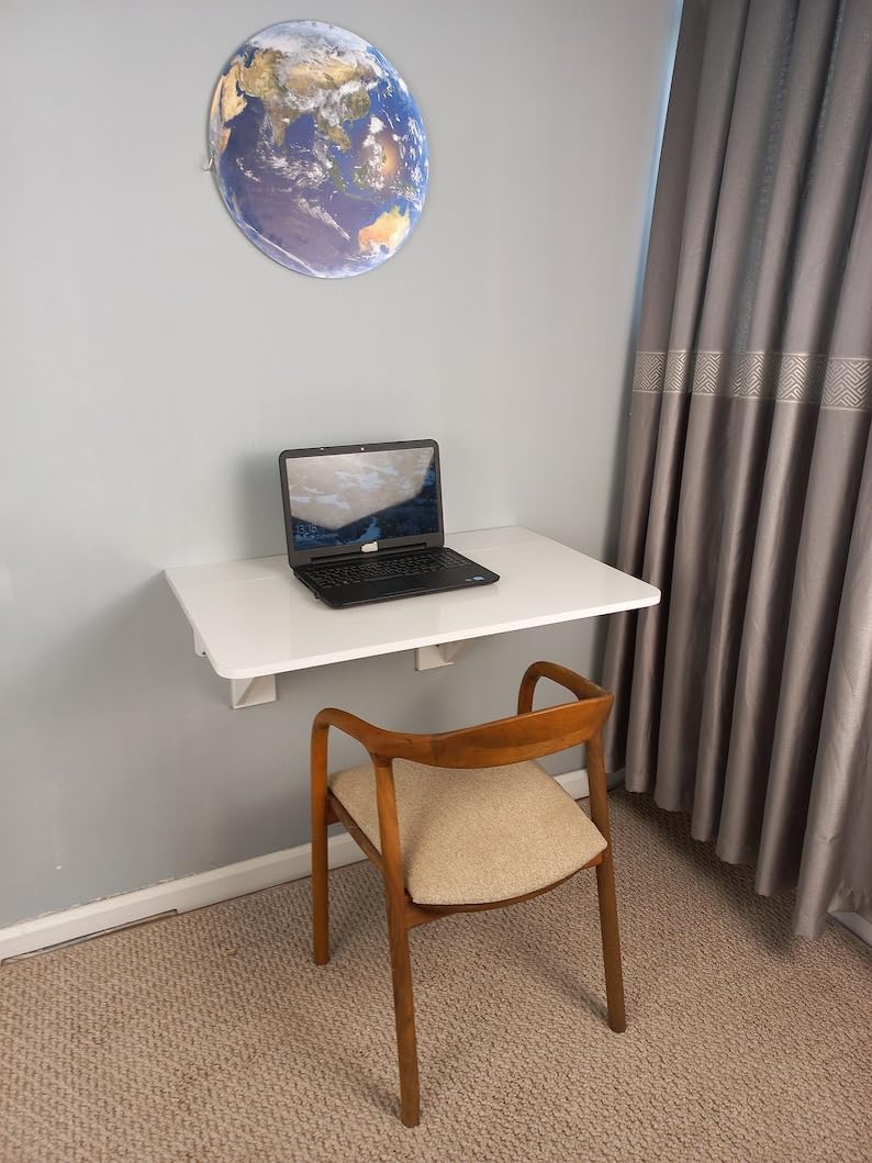 Wall-Mounted Folding Table, Folding Table with Shelves, Space Saving Table, Folding Dining Table, Murphy Table, Study Desk, Foldable Desk (Walnut,24''x43'')