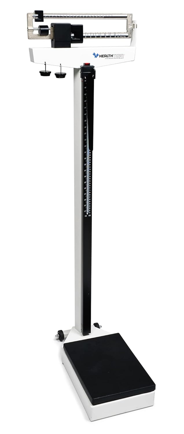 HealthTeam Physician Mechanical Beam Scale with Height Rod, Up to 490 lb. Body Weight, HT485