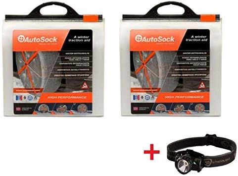 AUTOSOCK HD AL64 Traction Wheel and Tire Cover for Ice & Snow Easy Install Tire Chain Alternative (2 Sets) with Ultra Bright LED Headlamp