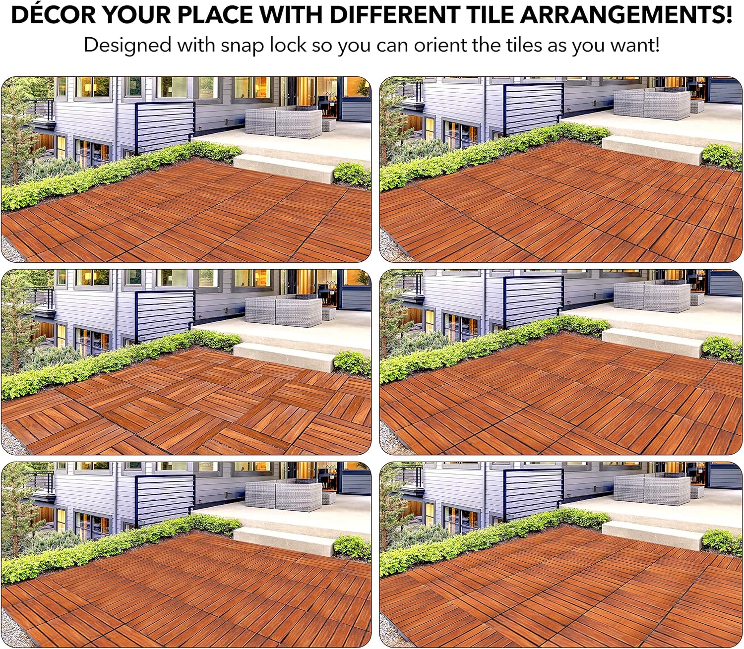 Acacia Wood Outdoor Flooring Interlocking Deck Tiles Patio Flooring Outdoor Waterproof UV Protected All Weather Tile for Composite Decking Dance Floor for Outdoor Party Balcony 10pcs 12&rdquo; x 12&rdquo;