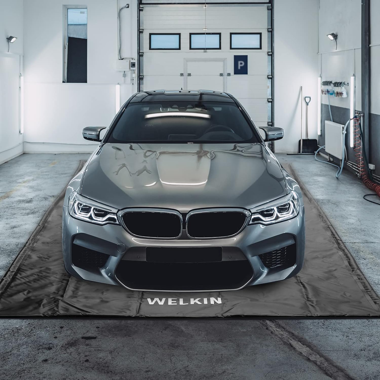 WELKIN Containment Mat,(7'9 x 18'),Non-Slip Garage Floor Mat - Heavy Duty Waterproof Protection from Snow, Rain and Mud for Cars