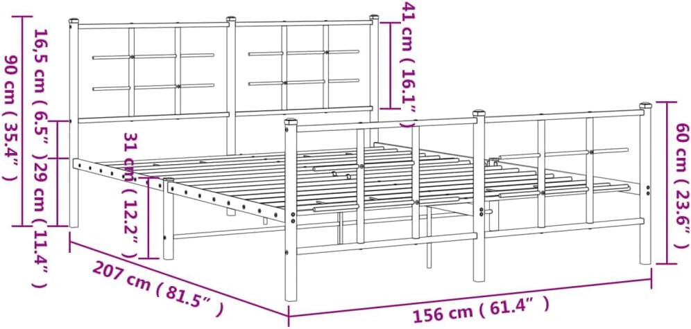 vidaXL White Steel Metal Bed Frame-Double Bed with Headboard/Footboard-81.5" x61.4 x35.4 | Modern Bedroom Furniture