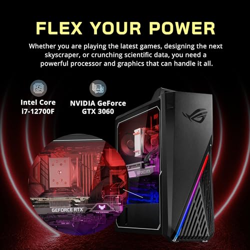 Asus 2022 ROG Gaming Desktop, Intel Core i7-12700F Processor, 32GB DDR4 RAM, 1TB PCIe SSD + 1TB HDD, NVIDIA GeForce RTX 3060 12G, Win 11 Pro, Black, 32GB USB Card