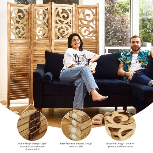 Room Divider Wood Carved Wall Divider Indoor Folding Portable Partition Screen for Home Office Garden Terrace - 6 Panel, 67 * 90inch (Dark Brown)