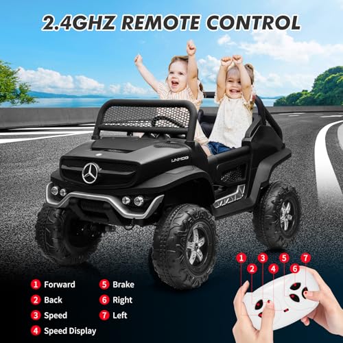 2 Seater Kids Ride On Truck 24V Ride On Toy Licensed Mercedes Benz Battery Powered Electric Vehicle for Toddles With Remote Control, Battery Display, Trunk, Spring Suspension, LED Lights, Music, White