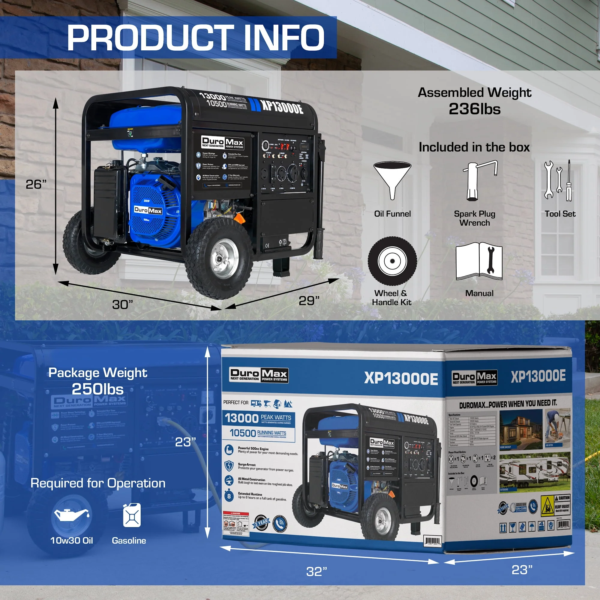 DuroMax XP13000E 13,000 Watt Portable Gas Powered Generator