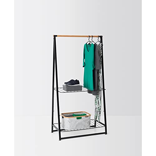 Brabantia - Linn Clothes Rack, Compact - Free Standing Clothing Rail - Clothes Storage - Hang, Air, or Dry Clothes - Sturdy Steel Frame & Bamboo Rod - 19 x 13 x 67 inches - Black