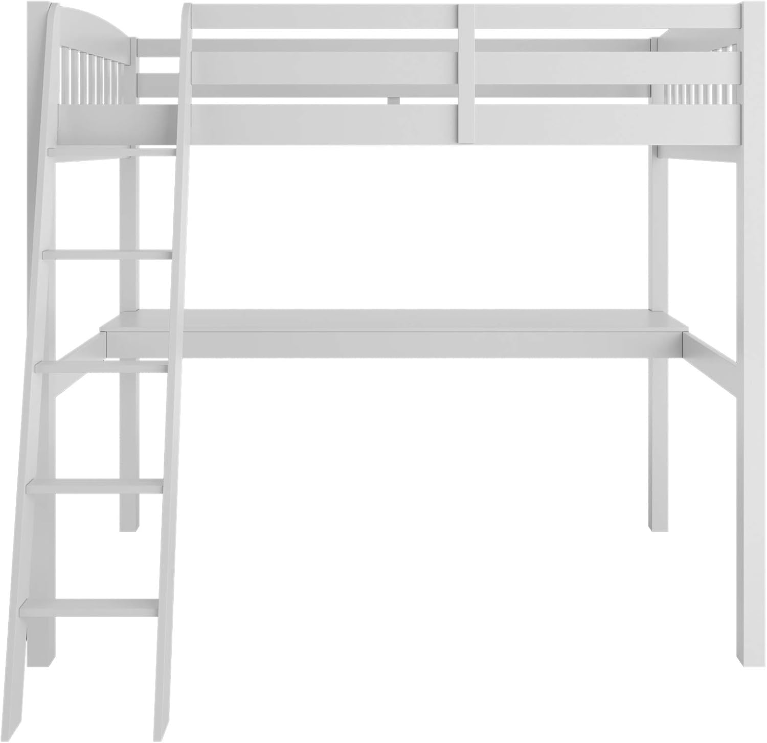 Everest White High Loft Bed with Desk and Storage, Heavy Duty Solid Wood Twin Size Loft Bed Frame with Stairs for Kids and Toddlers, No Box Spring Needed