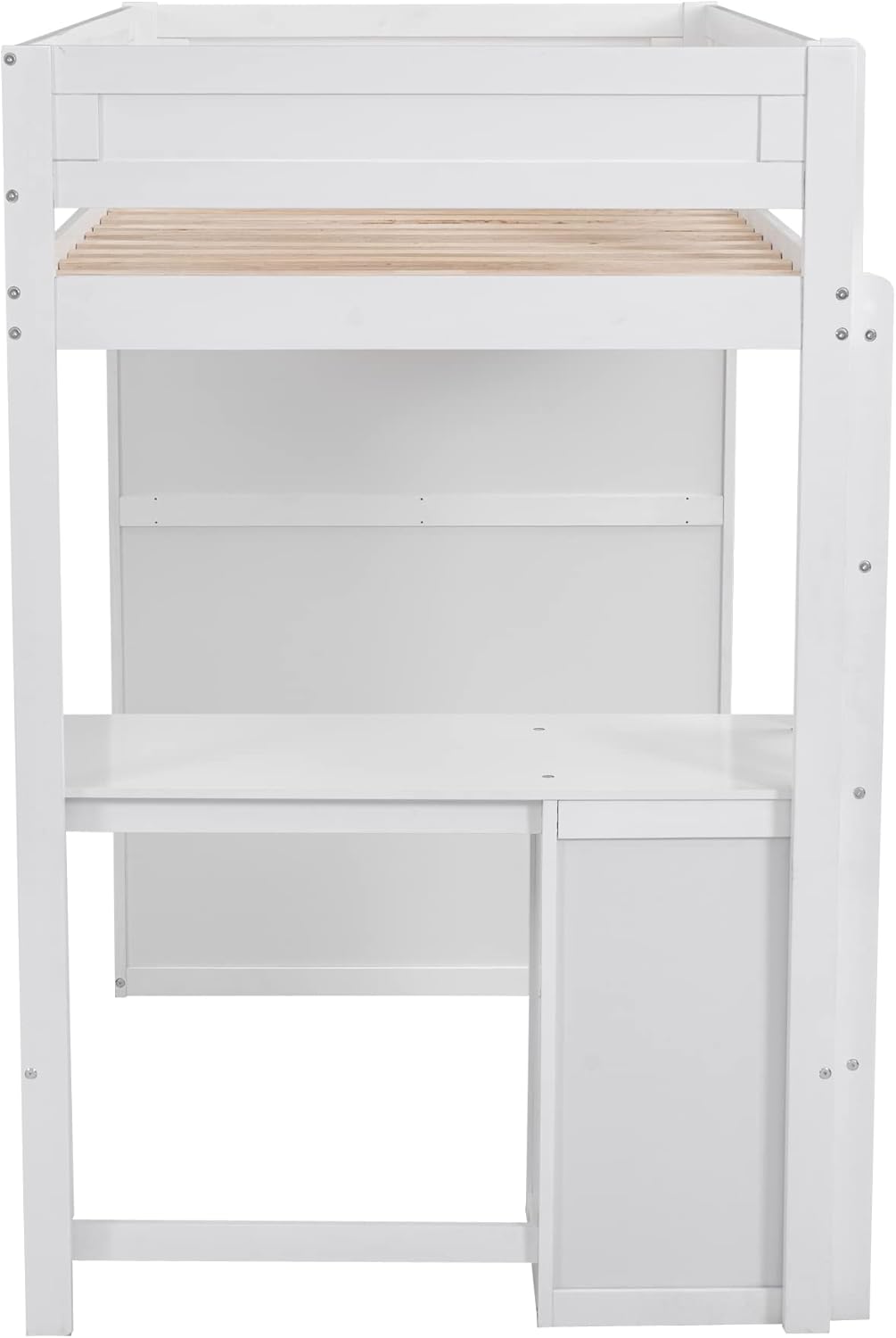 Modern Twin Loft Bed with Desk and Wardrobe, Wooden Twin Size Loft Bed with Storage Drawers for Girls Boys Teens,No Box Spring Needed, White