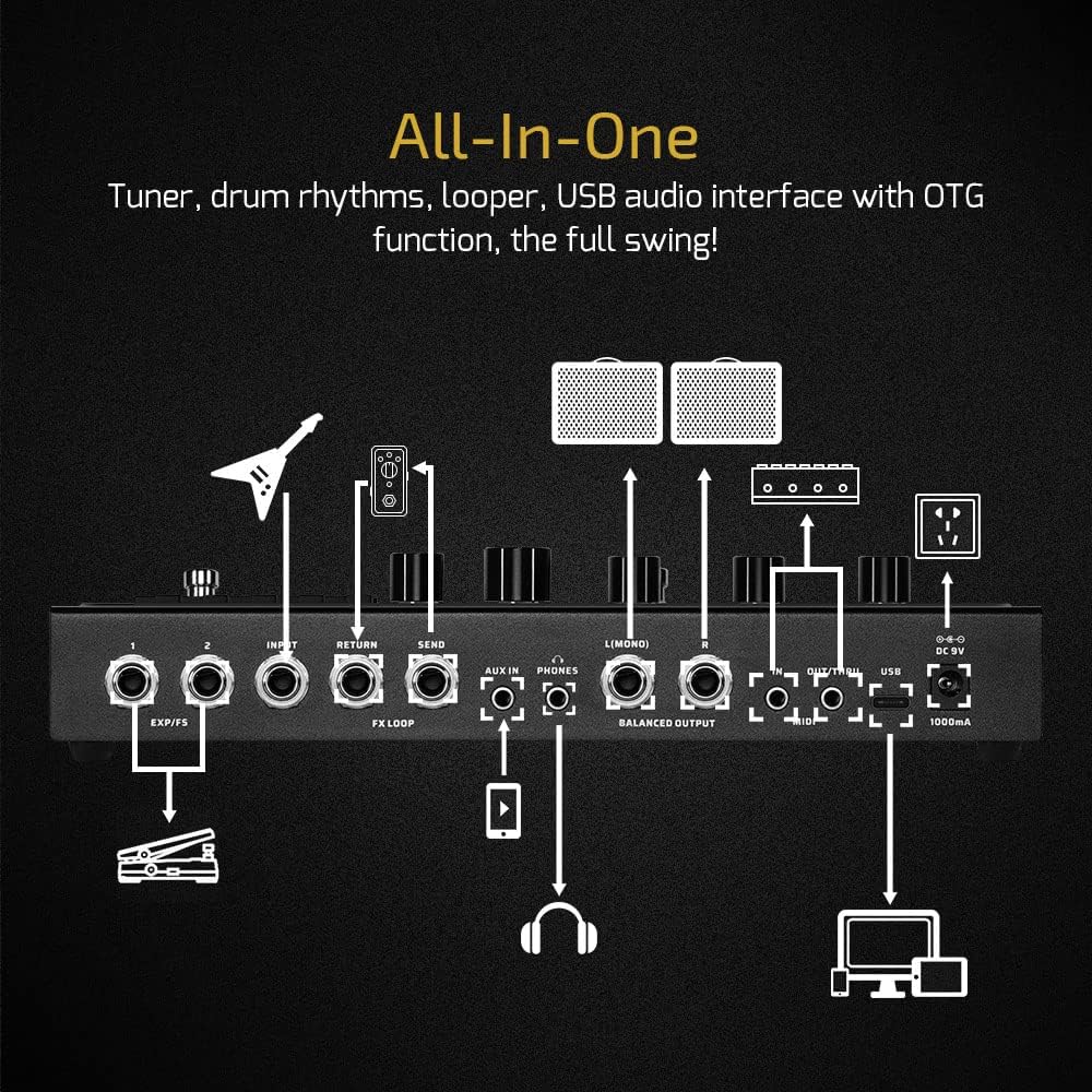 Valeton GP-200LT + 10 ft Cable Bundle Multi Effects Pedal Processor Guitar Bass Amp Modeling IR Cabinets Simulation Multi-Effects with FX Loop MIDI I/O Stereo OTG USB Audio Interface