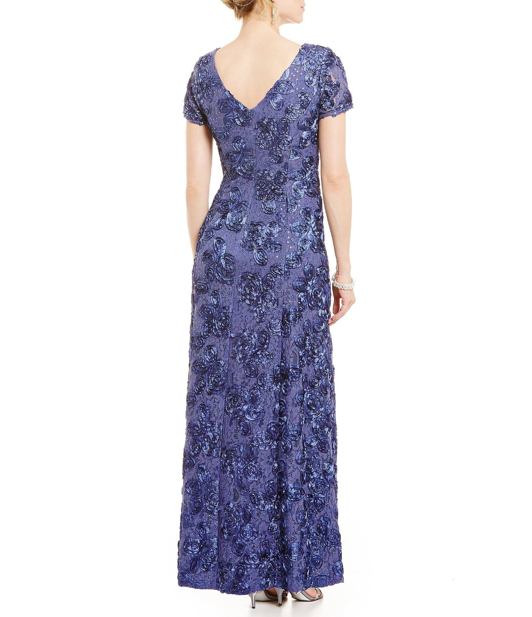 Alex Evenings Petite Rosette Lace A-Line Gown - Navy