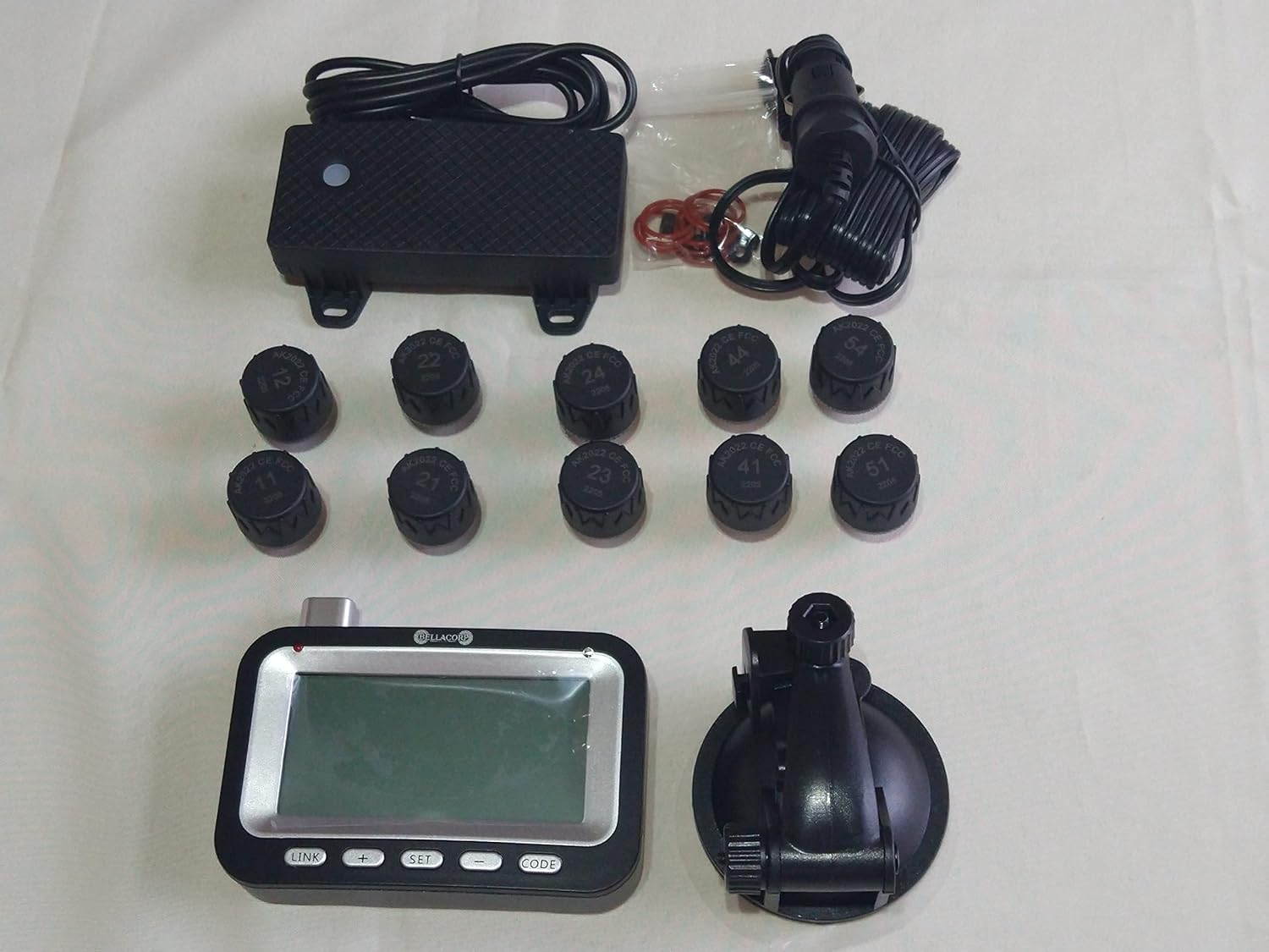 BELLACORP Tire Pressure Monitoring System TPMS (4) Sensors (Including Free $50.00 Repeater) for Fifth Wheel, Trailer, Camper, Car, Truck, 4x4, or RV,