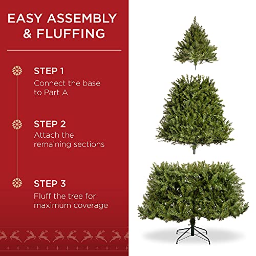 Best Choice Products 6ft Pre-Lit Hinged Douglas Full Fir Artificial Christmas Tree Holiday Decoration w/ 1,355 Branch Tips, 450 Warm White Lights, Easy Assembly, Foldable Metal Stand