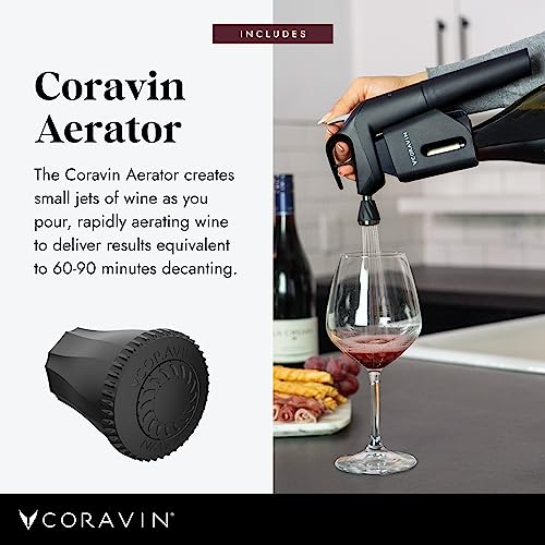 Coravin Timeless Three Plus Wine Preservation System - By-the-Glass Wine Saver - With 2 Pure Argon Gas Capsules & Wine Aerator - Black