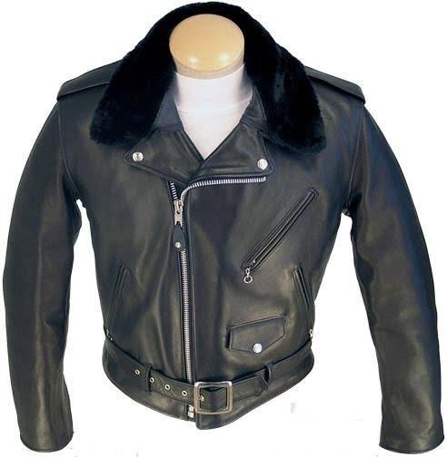 Schott NYC Mens 618M Perfecto Black Synthetic Mouton Fur Collar