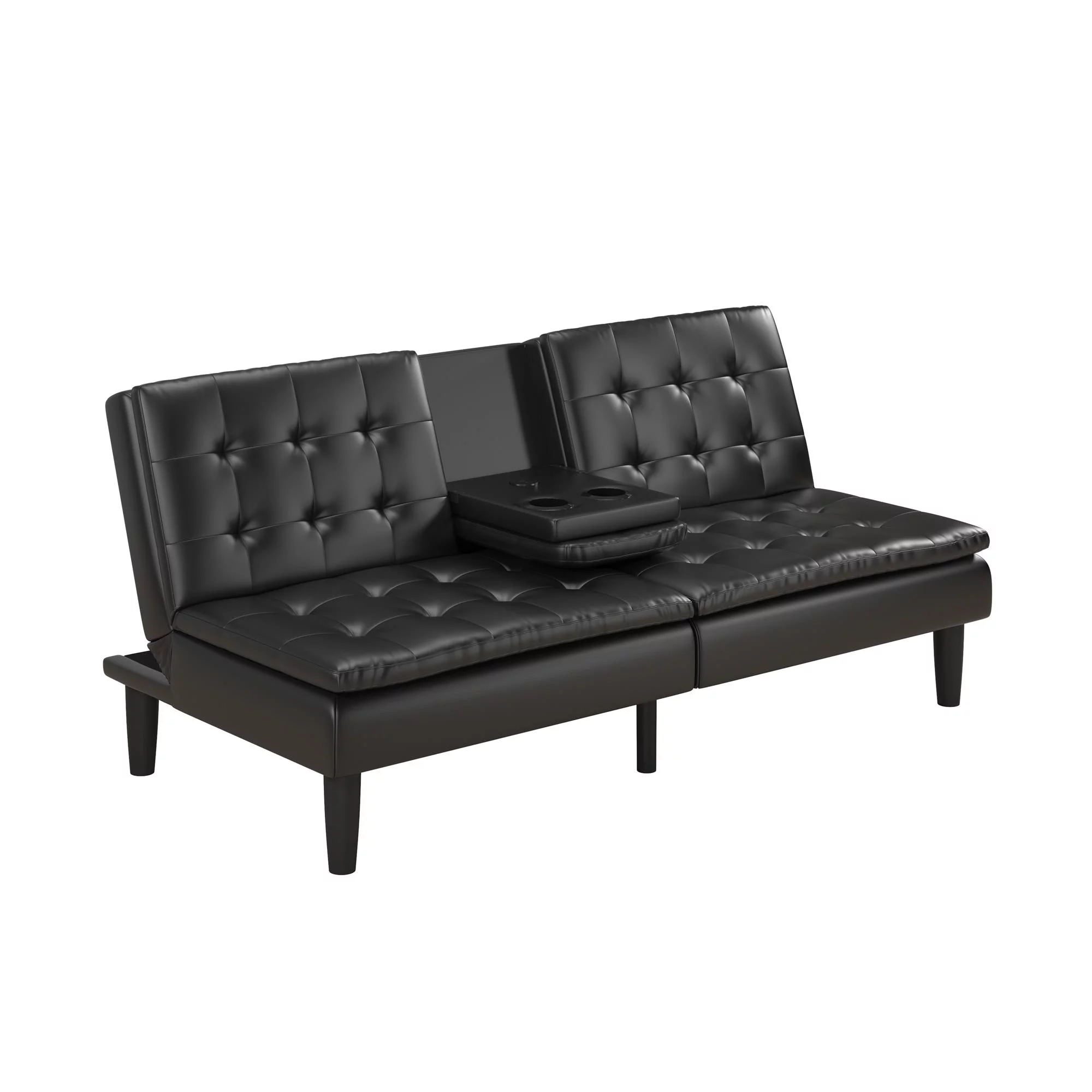 Mainstays Memory Foam Futon with Cupholder and USB, Black Faux Leather