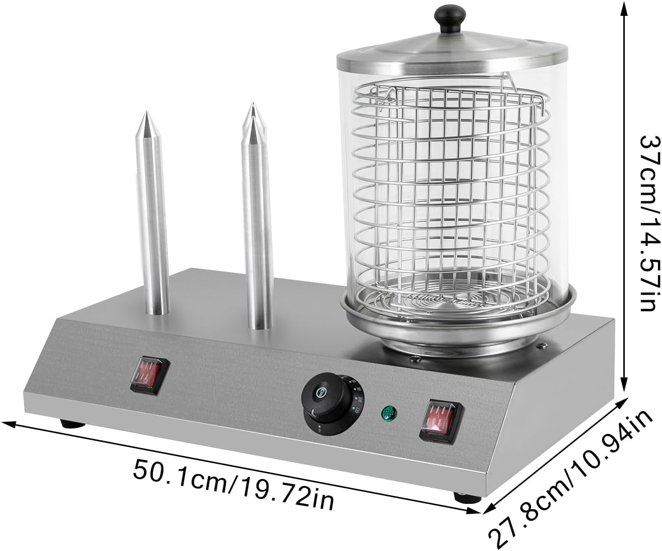 Electric Hot Dog Steamer & Bun Warmer Steamer Stainless Steel Portable Commercial Hot Dog Machine with Bun Warmer for Hot Dogs Sausages 86-230℉ 19.72x10.94x14.57in