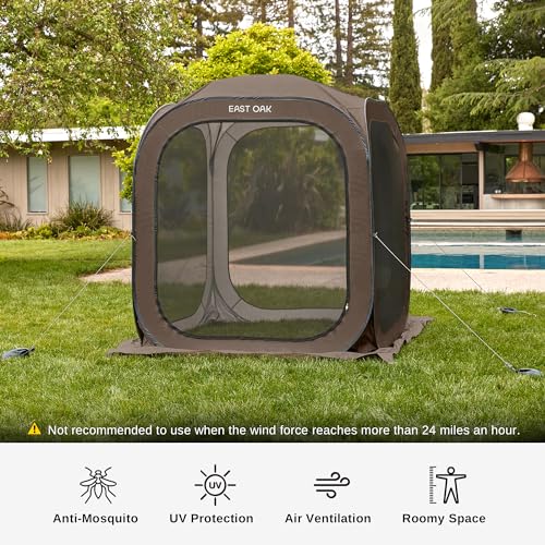 EAST OAK Screen House Tent Pop-Up, Portable Screen Room Canopy Instant Screen Tent 10 x 10 FT with Carry Bag for Patio, Backyard, Deck & Outdoor Activities, Beige