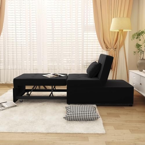 NLIBOOMLife Convertible Chair Bed Sleeper  Pu Leather 4 in 1 Single Sofa  Ottoman  Pull Out Small Bed Recliner for Home Living Room (Leather Brown)