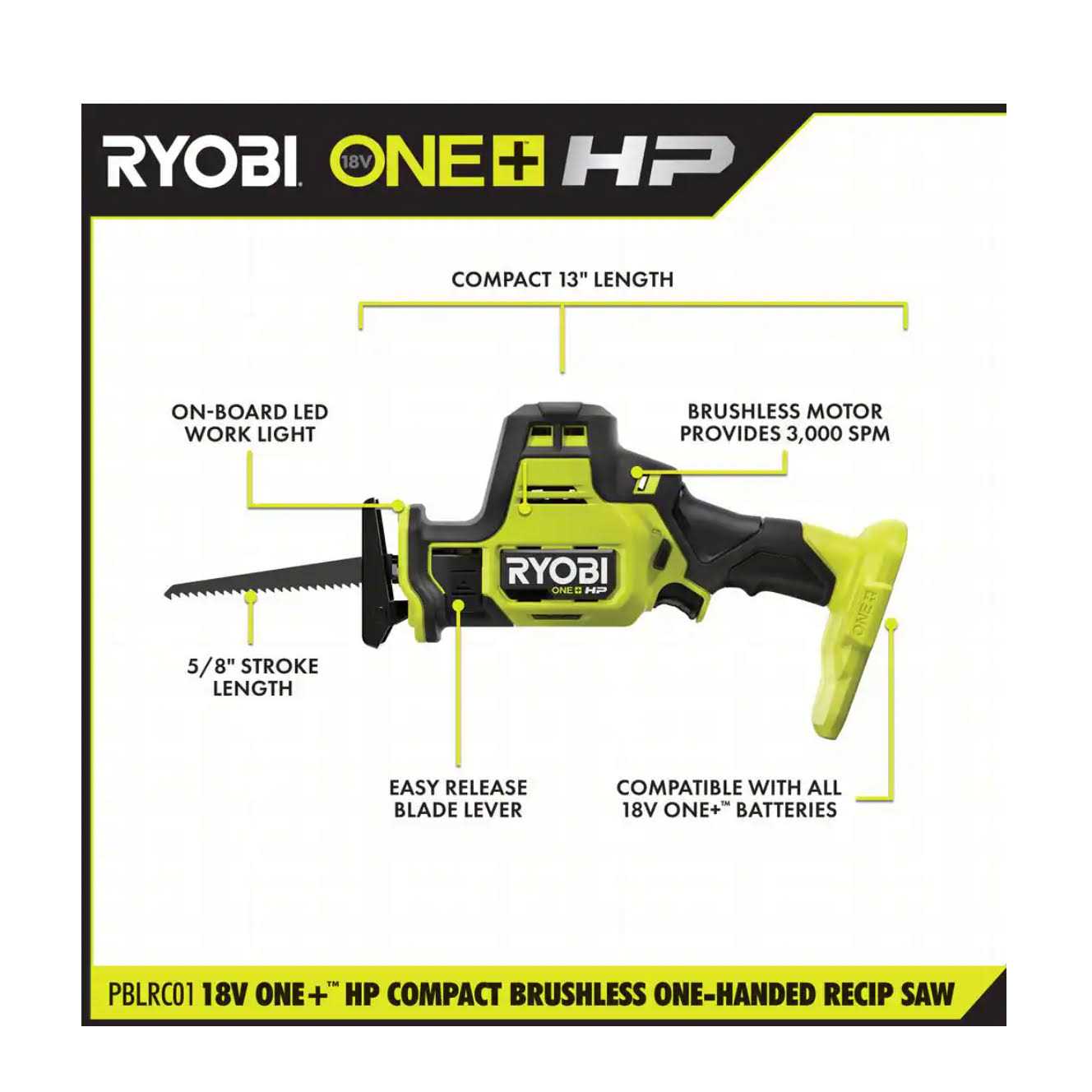 Ryobi ONE+ HP 18V Brushless Cordless Compact One-Handed Reciprocating Saw
