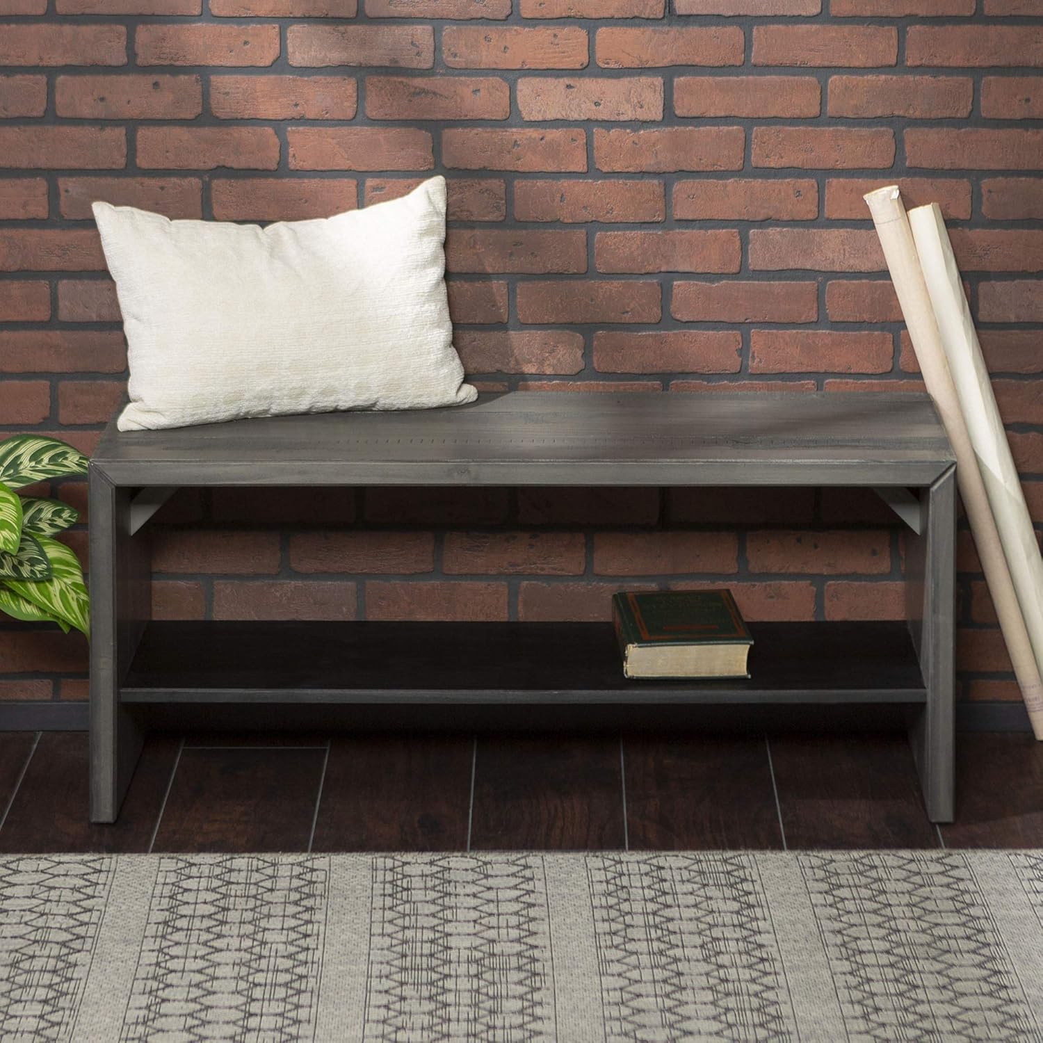 Walker Edison Meier Contemporary 2 Tier Asymmetrical Solid Wood TV Stand for TVs up to 50 Inches, 60 Inch, Grey